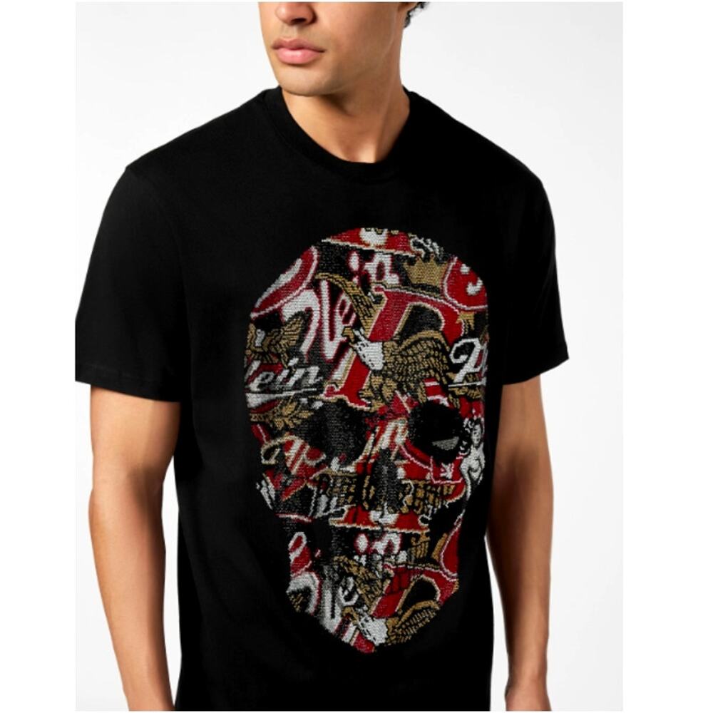 Philipp Plein Men's Black Skull Stones Round Neck T-Shirt Size M